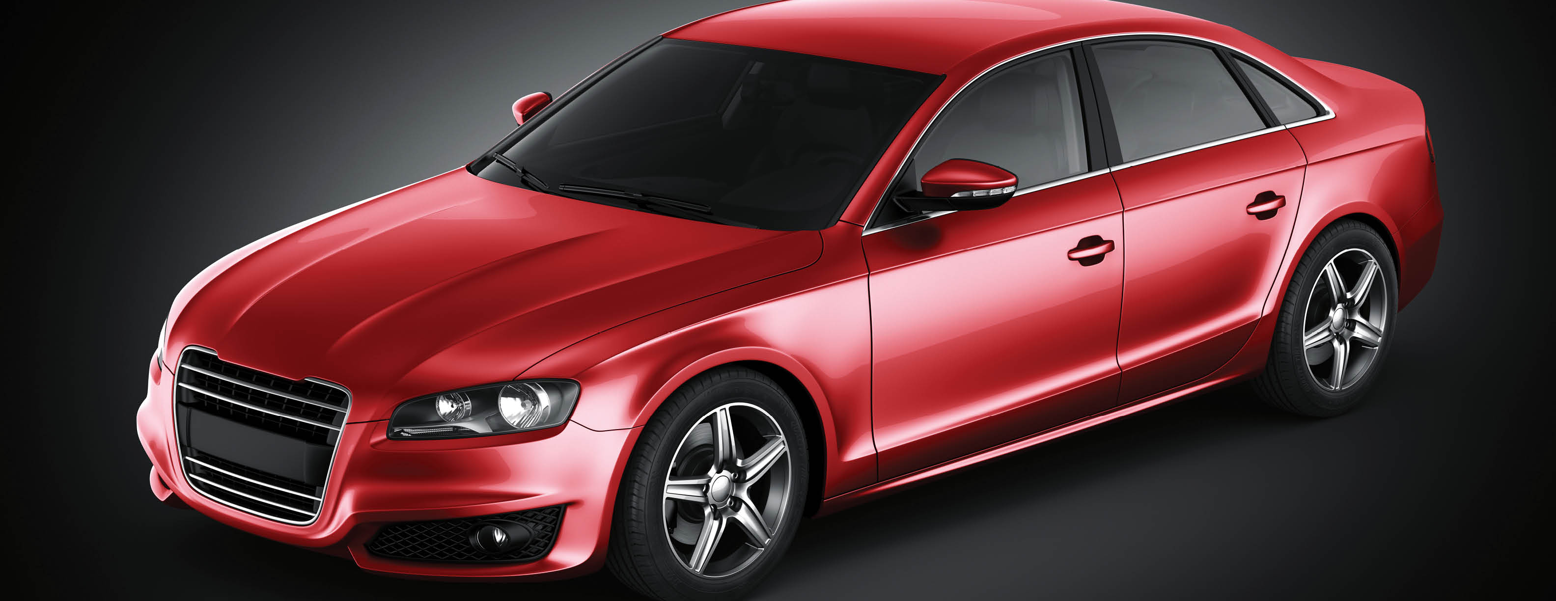 3d rendering of a brandless generic red car of my own design in studio environemnt